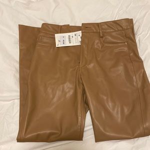 Brown faux leather zara pants